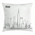 thumbnail image 1 of Chicago Skyline Throw Pillow Cushion Cover, Hand Drawn City Silhouette Downtown Free Hand Sketch of Panoramic Landmark, Decorative Square Accent Pillow Case, 20 X 20 Inches, Black White, by Ambesonne, 1 of 2