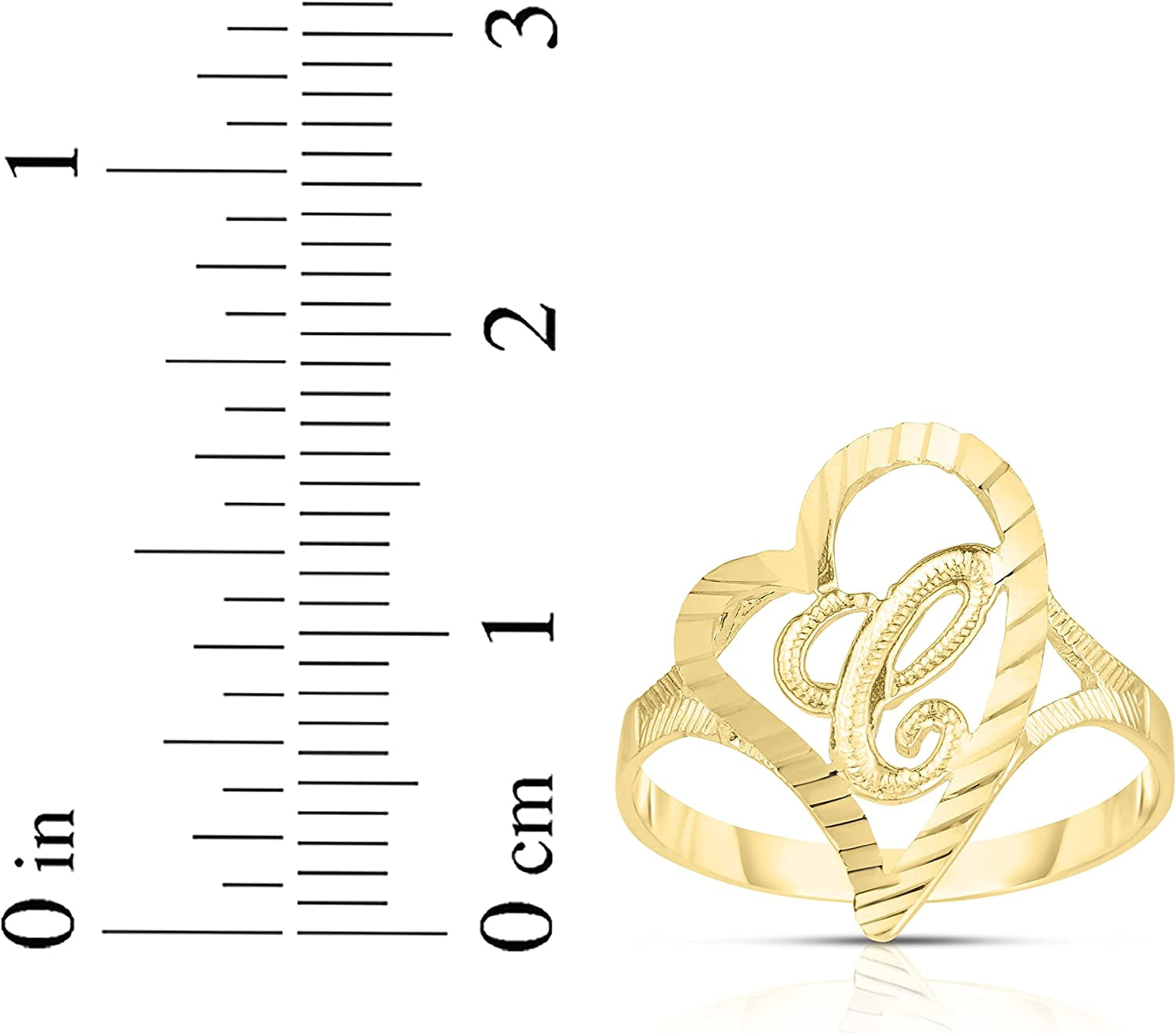 Floreo 10k Yellow Gold A-Z Cursive Letter and Heart Initial Ring, Small Heart (0.7")