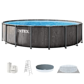 INTEX 26743EP Prism Frame 18'x48" Above Ground Pool w/ Pump, Ladder, Cover, Ground Cloth
