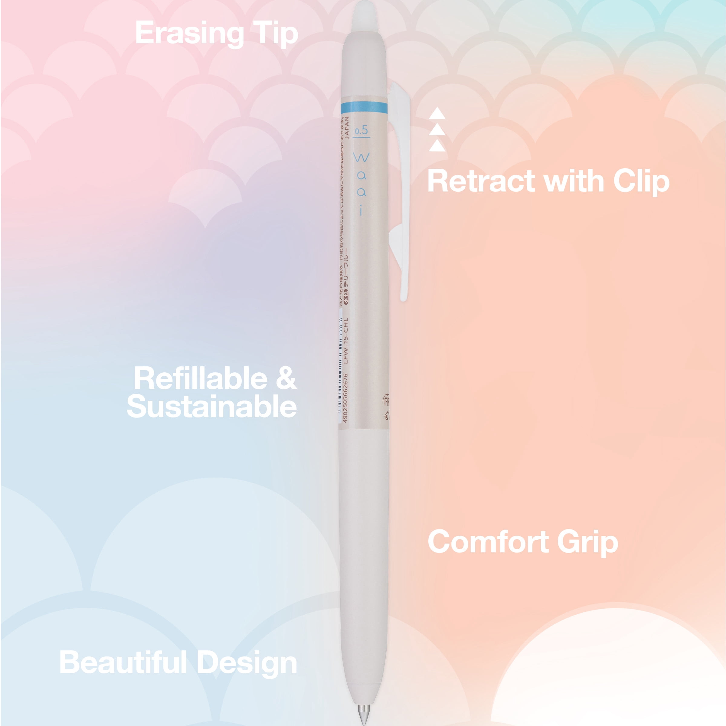 Pilot FriXion Waai Erasable Gel Ink Pens, Extra Fine Point, 0.5 mm, Assorted Color Inks, 5 Count