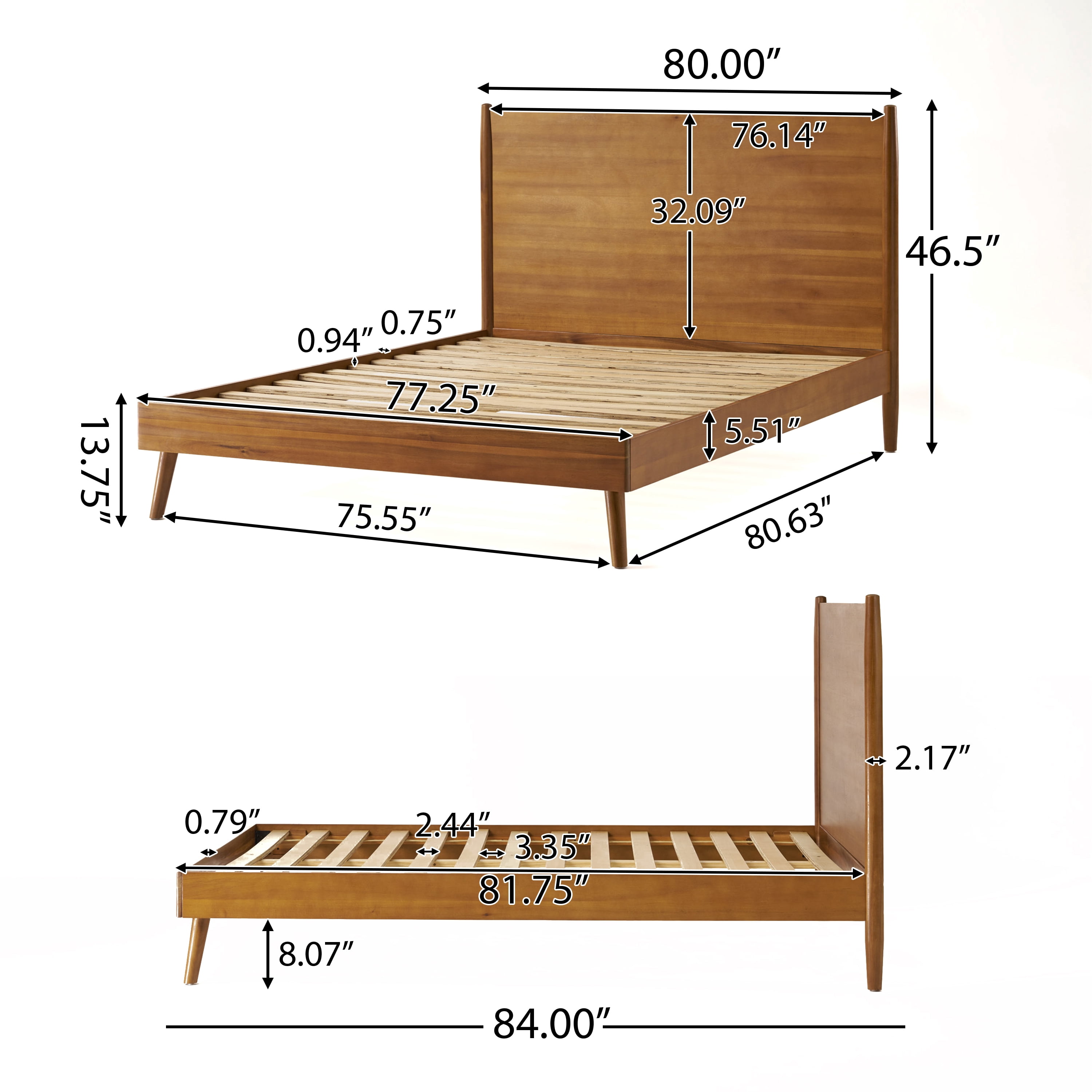 Mintazer King Platform Bed Frame, Mid-Century Bed with Panel Headboard & Splayed Legs, No Box Spring Required, Natural
