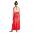 thumbnail image 4 of Raenseen Kids Girls Modern Lyrical Dance Dress One-shoulder Applique Mesh Split Dresses Red 12, 4 of 7