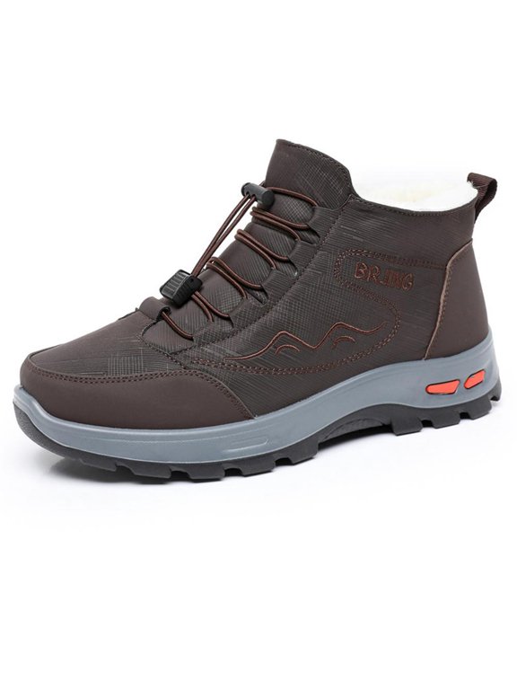 Men's Women's Winter Warm Snow Boots Slip-On Ankle Boots with Outdoor Waterproof Fleece-Lined Warm Soft Walking Boots Brown 8.5 Women/7.5 Men