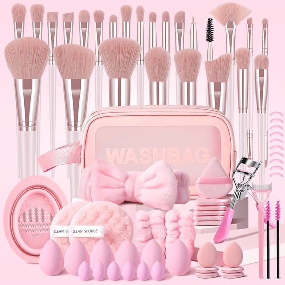 HGHDBT 70Pcs Pink Makeup Brush Set Professional Makeup Kit Powder Concealers Eye shadows Blush Foundation Makeup Brushes