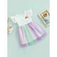 thumbnail image 3 of Bagilaanoe Toddler Baby Girl Summer Patchwork Dress Flying Sleeve Rainbow Party Mesh Dress Lace Tutu Dress, 3 of 9