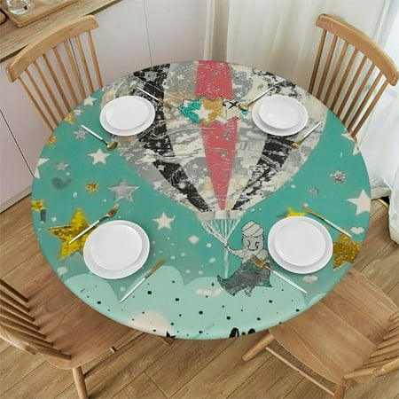 

Patifu Stars Whimsical Round Table Cover Stain Resistant Washable Indoor Outdoor Tablecloth Kitchen Dining Wedding Parties Waterproof Fabric 100% Polyester 42-46