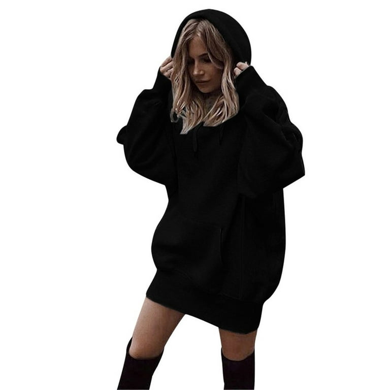lystmrge Long Hoodie Dresses for Women Sweat Shirts Women Long Sweatshirt  Hoodies for Women Women Fashion Solid Color Clothes Hoodies Pullover Coat  Hoody Sweatshirt 
