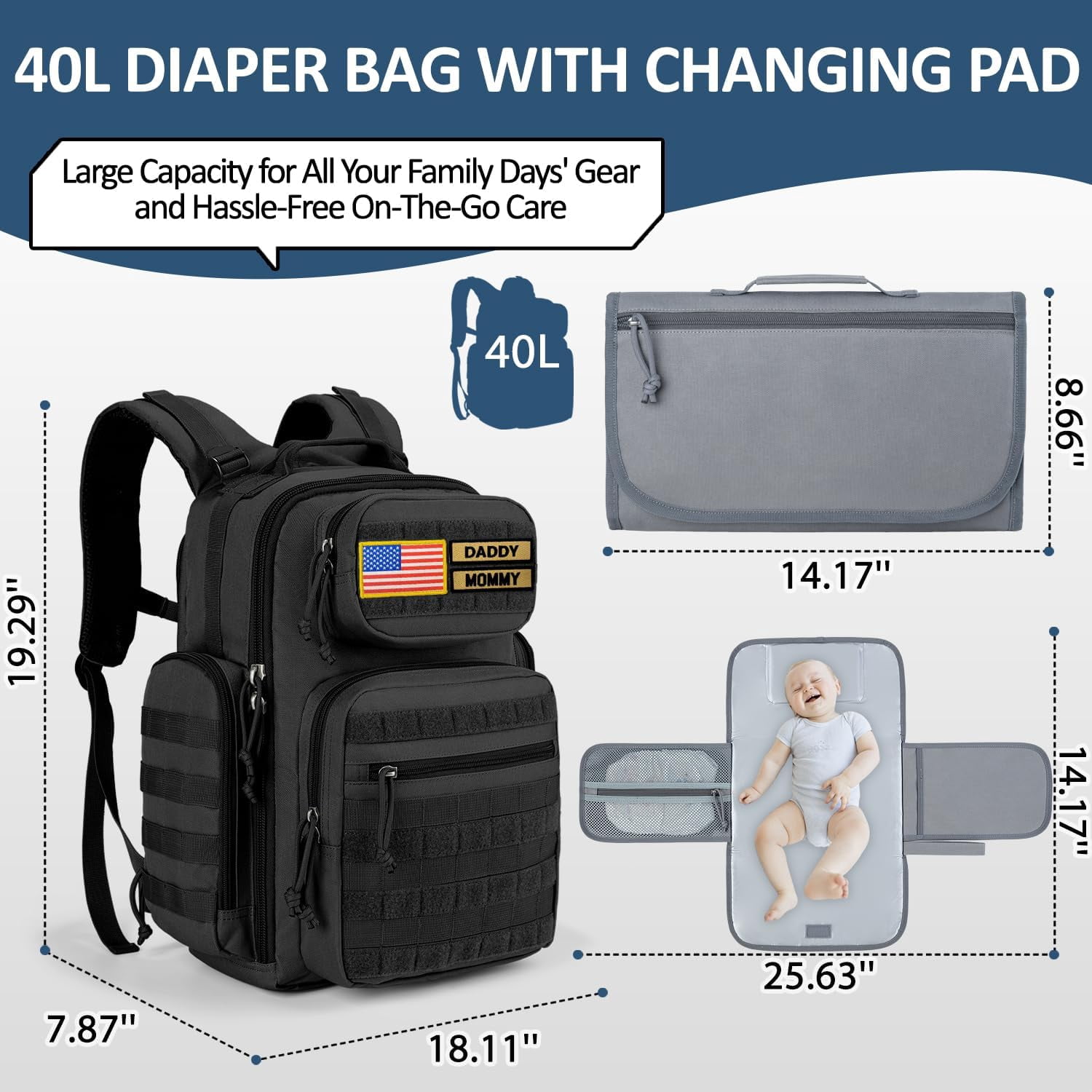MIRACOL Outdoor Military Diaper Bag: Tactical Style Baby Backpack with Insulated Pockets & Changing Pad - Hiking Camping Essentials for Active Dads