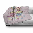 thumbnail image 2 of Owls Soft Flannel Fleece Throw Blanket, 2 Owl Couples on Cupcakes Springtime Happiness Romantic Children Art, Cozy Plush for Indoor and Outdoor Use, 60" x 80", Pale Pink Sky Blue, by Ambesonne, 2 of 5