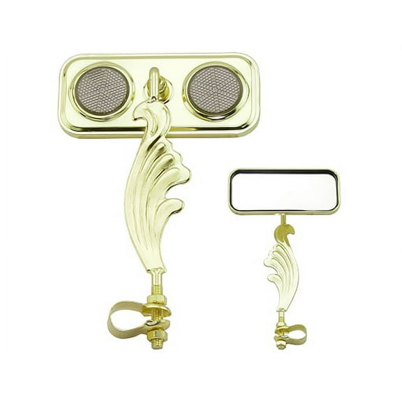 Gold Rectangle Wing Bike Mirror Left with Black Reflectors. Bike mirror, bicycle mirror, bike accessory, bicycle accessory.