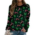 thumbnail image 4 of Moda Navidad mujer estampado manga larga cómodo transpirable cuello redondo camisa Tops Pompotops gfhjh8865, 4 of 6