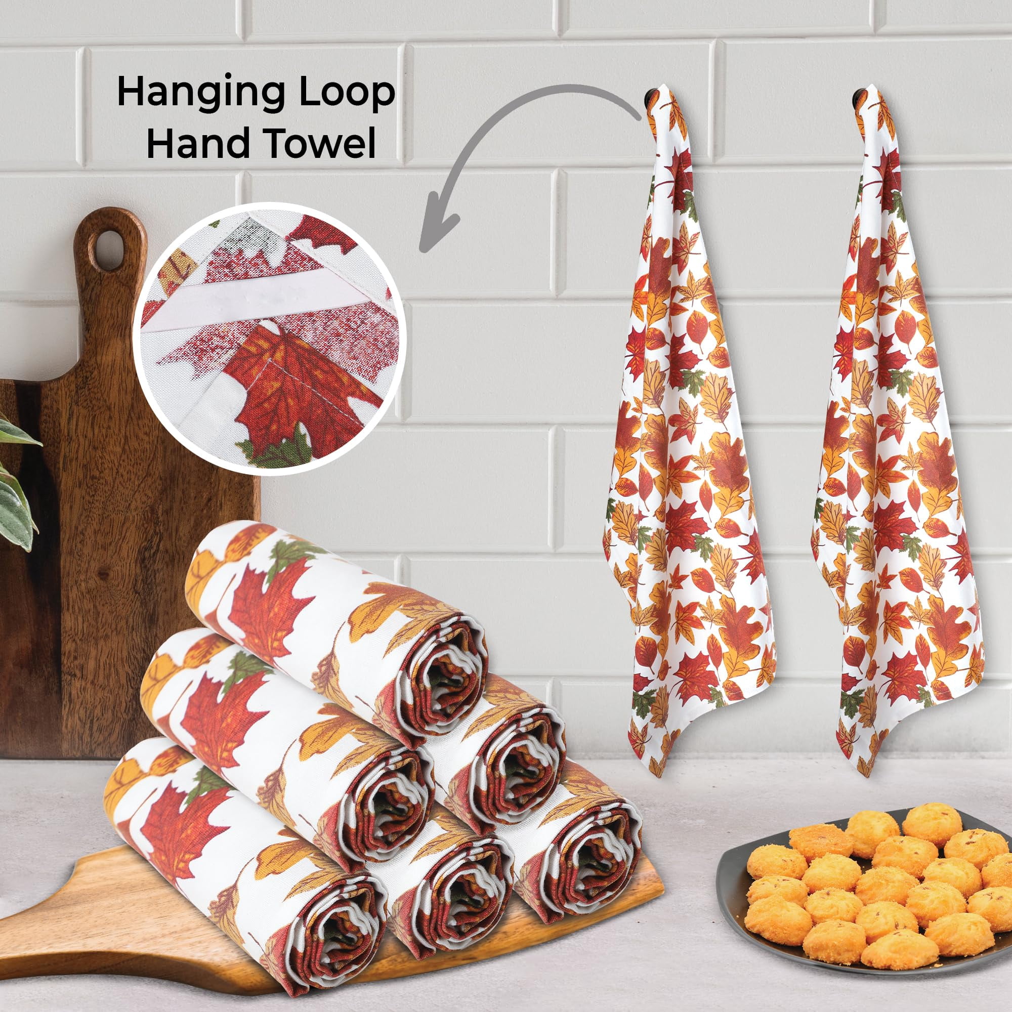 Urban Villa Harvest Kitchen Towel Fall Leaf Print Premium Quality100% Cotton Thanks Giving Dish Towels Mitered Corners,(Size: 20X30 Inch) Highly Absorbent Bar Towels & Tea Towels - (Set of 6)