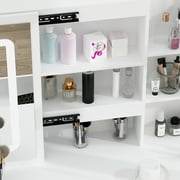 OXYLIFE Makeup Vanity Table Set with Sliding Lighted Mirror, 5 Drawers and Storage Shelves, Dressing Table Desk with Stool,White