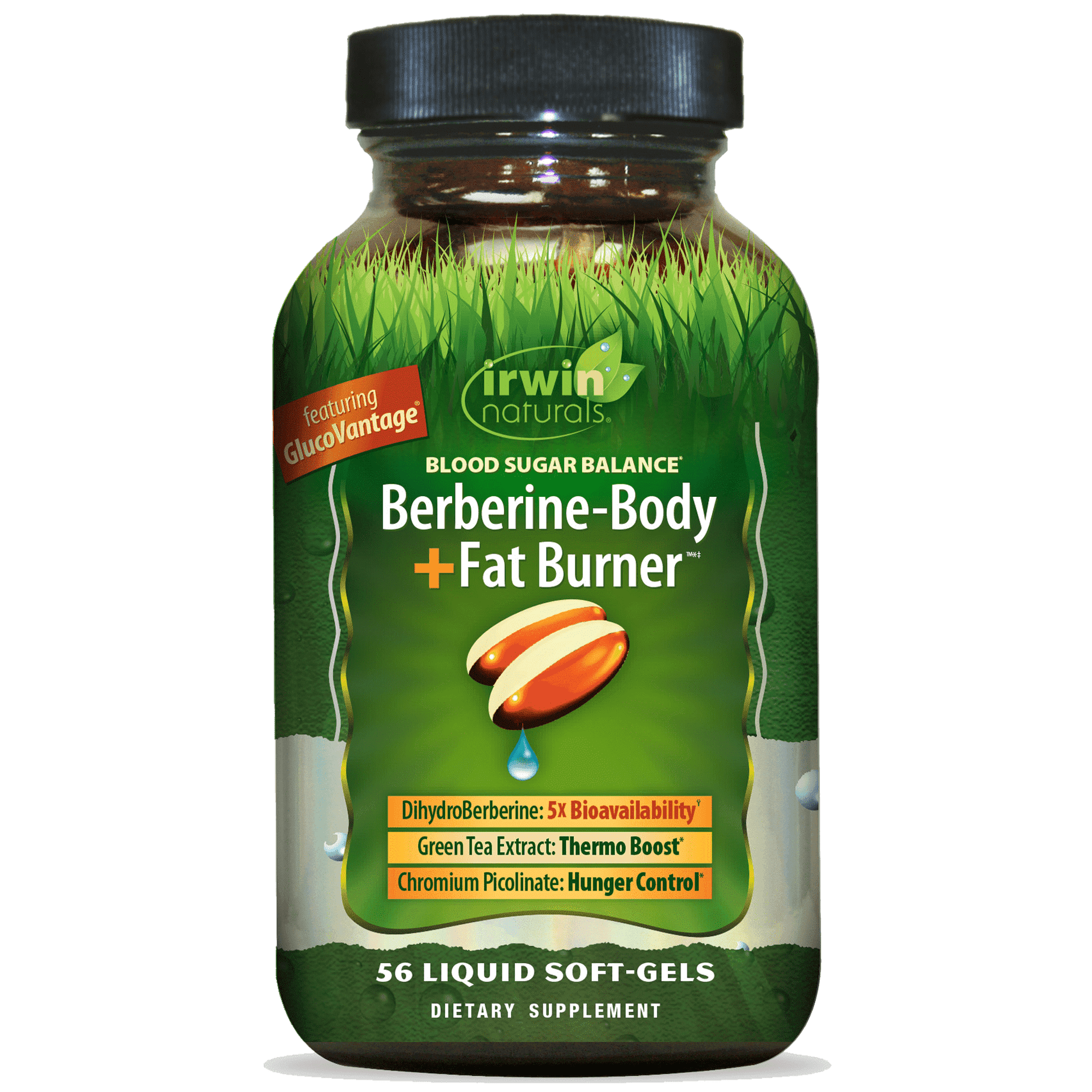 Irwin Naturals Blood Sugar Balance Berberine-Body + Fat Burner – 56 Liquid Soft-Gels
