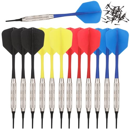 Soft Tip Darts Set |12 pc Bar Darts | 100 Extra Black 2BA Tips | 3 of Each Color| Fun Darts for 4 Players on Electronic/Plastic Dartboard