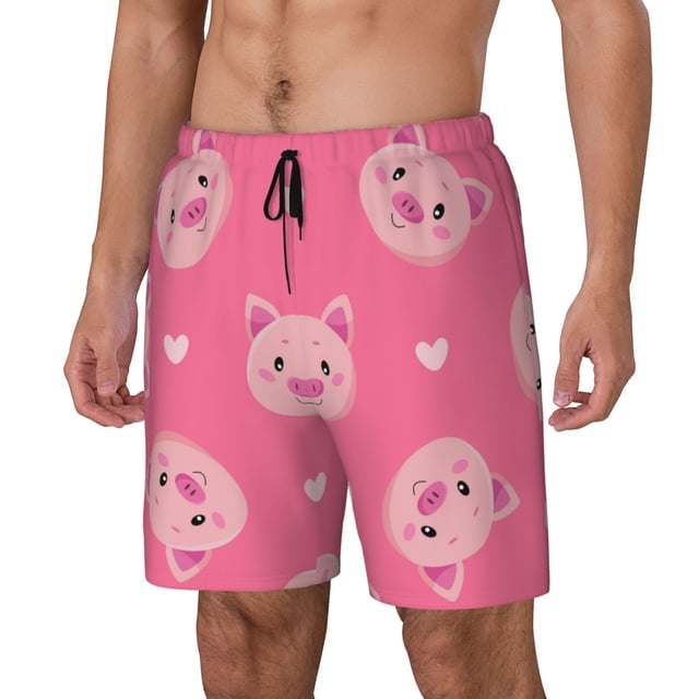 Balery Cartoon Pigs and Hearts Bañador para hombre, shorts de playa de secado rápido con entrepierna y forro de compresión-Small