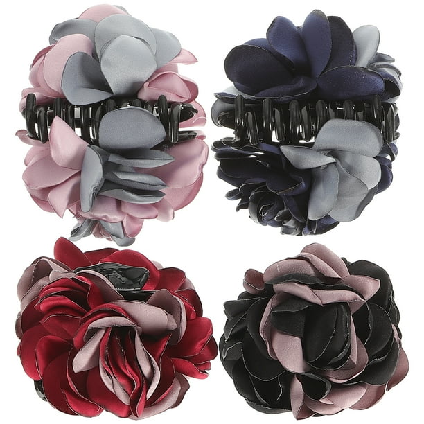 4 Uds. Pinzas para el pelo grandes para mujer, lazo con flor rosa, pinza para la mandíbula, pasador, pinzas para el pelo