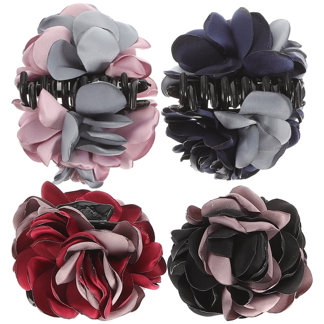 4 pinzas grandes para el pelo para mujer, con lazo, flor de rosa, pinza para la mandíbula, pasador, pinzas para el pelo