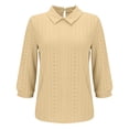 thumbnail image 3 of Annhoo 3/4 Length Sleeve Womens Tops Plus Size Lapel Eyelet Fall Blouses Casual Loose Cutout Pullover Shirts, 3 of 3