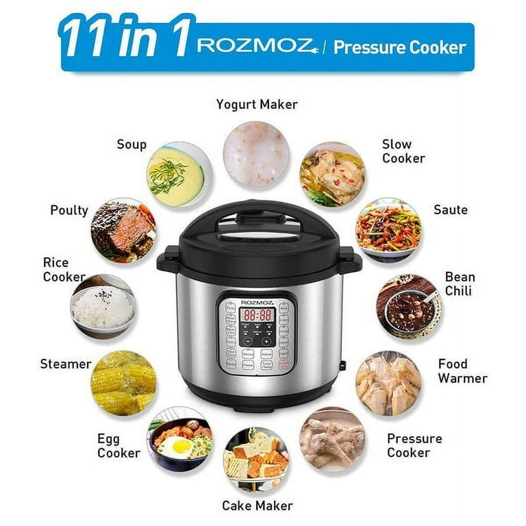 Rozmoz 6 Quart Pressure Cooker 11-In-1 Digital Stainless Steel Electric  Pressure Cooker RP30