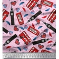 thumbnail image 1 of Soimoi Rayon Fabric Bus,Telephone Booth & London Clock Tower Architectural Print Fabric by The Yard 42 Inch Wide, 1 of 1