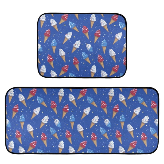 2-Piece Kitchen Mat Set Non Slip Washable Floor Mats Decorative Rugs for Kitchen Sink Laundry Ice Cream Cones and Shooting Stars