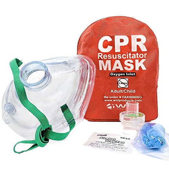 WNL Products CPR Rescue Mask, Adult/Child Pocket Resuscitator, Soft Case Kit with Belt Clip