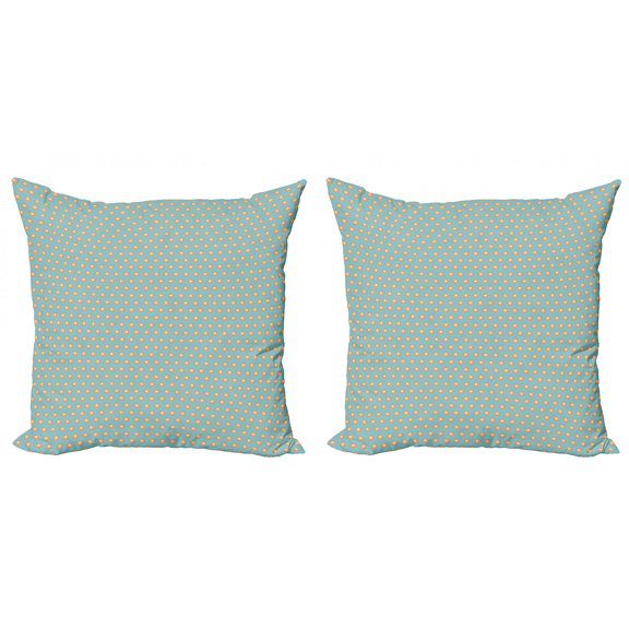 Abstract Throw Pillow Cushion Cover Pack of 2, Simplistic Repetitive Pattern with Flower Inspired Rounds, Zippered Double-Side Digital Print, 4 Sizes, Turquoise Salmon, by Ambesonne