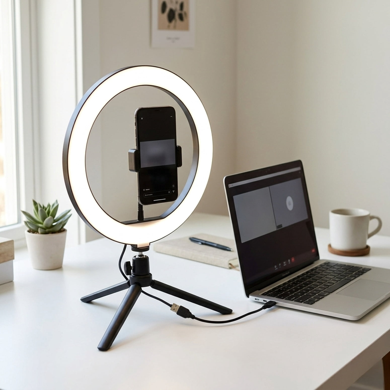 18 Inch and 10 Inch LED Ring Light Kit with Tripod Stand, Wireless Remote Control, 4 Phone Holders, 3 Color Modes, 10 Brightness Levels, USB Desk Light for Selfie Photography and Video Lighting