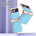 thumbnail image 5 of MonsDirect for 6.7 inch Samsung Galaxy Z Flip 3 5G 2021 Case, Hinge Protection Plating Frame Hard PC Shell PU Leather Cover Durable Shockproof with Finger Ring Stand Holder for Galaxy Z Flip 3, Blue, 5 of 7
