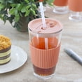 thumbnail image 6 of Mr. Coffee Sip Savvy 4 Piece 15 Ounce Silicone Sleeve Glass Cup Set w/ Lid and Straw in Pink, 6 of 6