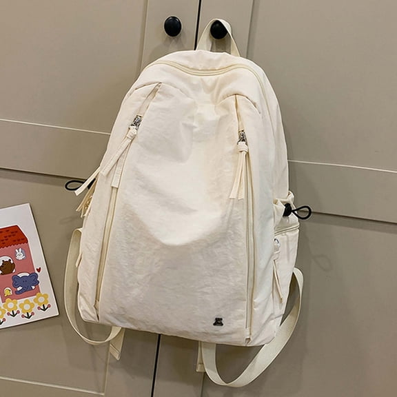 Conairie Japanese Casual Backpack for Women Solid Color Lightweight Daypack High School College Laptop Computer Bag White One Size