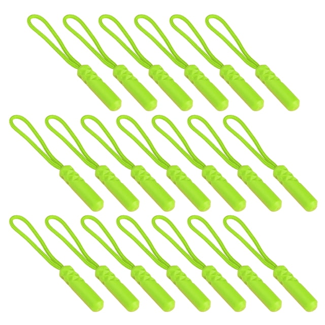 20PCS Cylinder Head Zipper Puller Clothing Plastic Zipper Head Compact Zipper Pulling Rope Luggage Bag Zipper Head Tail Rope for Bag Clothing Use (Fluorescent Green)
