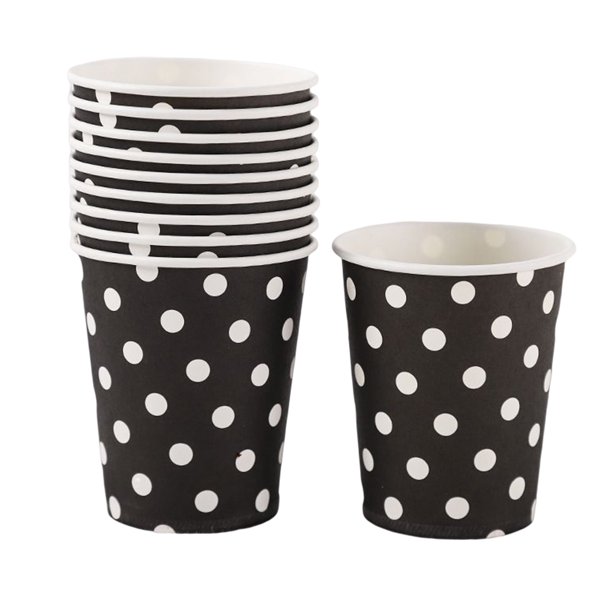 Bewildely 10 Uds taza Dot desechable cena decoración mantel tazas cumpleaños repast hornear recipiente vajilla boda ceremonia Cocina y Comedor Negro Bewildely HA072605-07