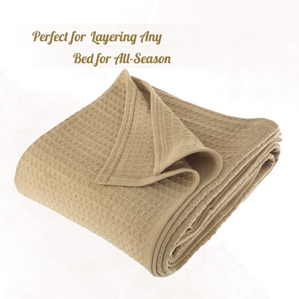 JMR Cozy Waffle Weave Blanket Cotton Medium Weight Hotel Throw