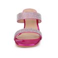 thumbnail image 6 of BLISSFUL STEP Women's Shoes Rhinestone Chunky Heel Square Toe Slide Sandals Hot Pink 7.5, 6 of 8