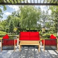 thumbnail image 3 of Gymax Ensemble de Conversation pour Patio Extérieur en Bois d'Acacia 8 Pcs avec Coussins Rouges, 3 of 10