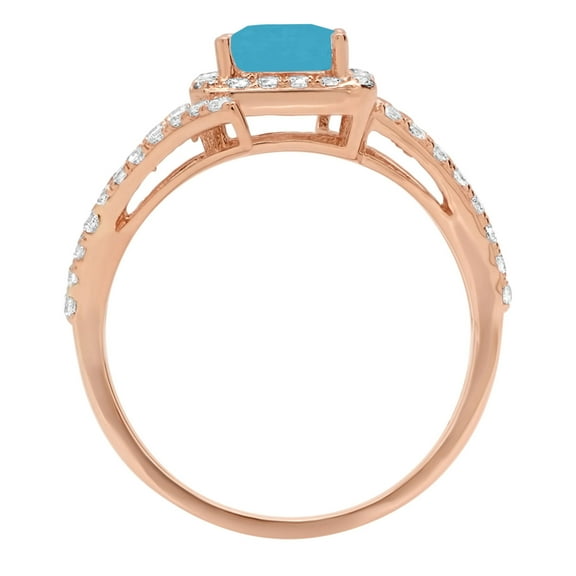 1.935 ct Emerald Cut Simulated Turquoise Solitaire with Accents Engagement Ring for Women in 14K Rose Gold