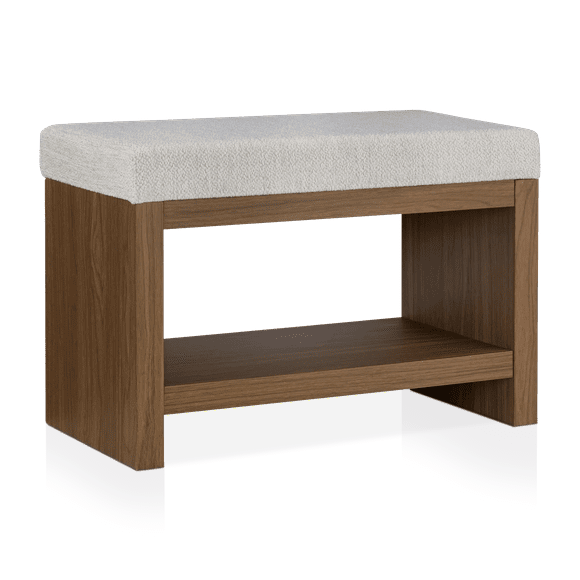 Bouclair Oatmeal Fabric and Wood Bench with Shoe Rack