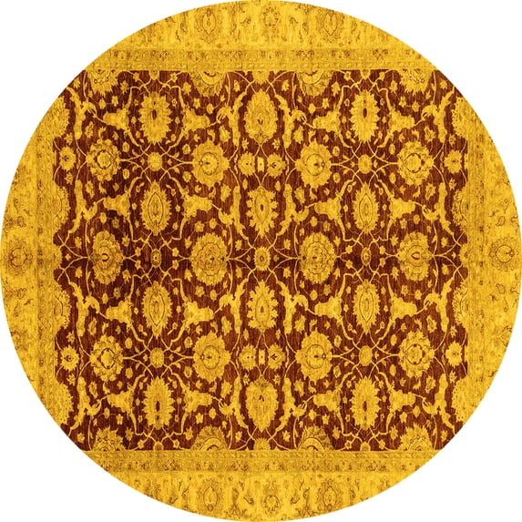Ahgly Company Machine Washable Indoor Round Oriental Yellow Traditional Area Rugs, 3' Round