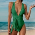 thumbnail image 2 of LUOGENLI 1-Piece Swimsuit Women Tummy Control Plus Size Women One Shoulder Swimsuit Bikini Swimsuit Irregular Solid Color Monokinis Swimsuit Green Size L, 2 of 5