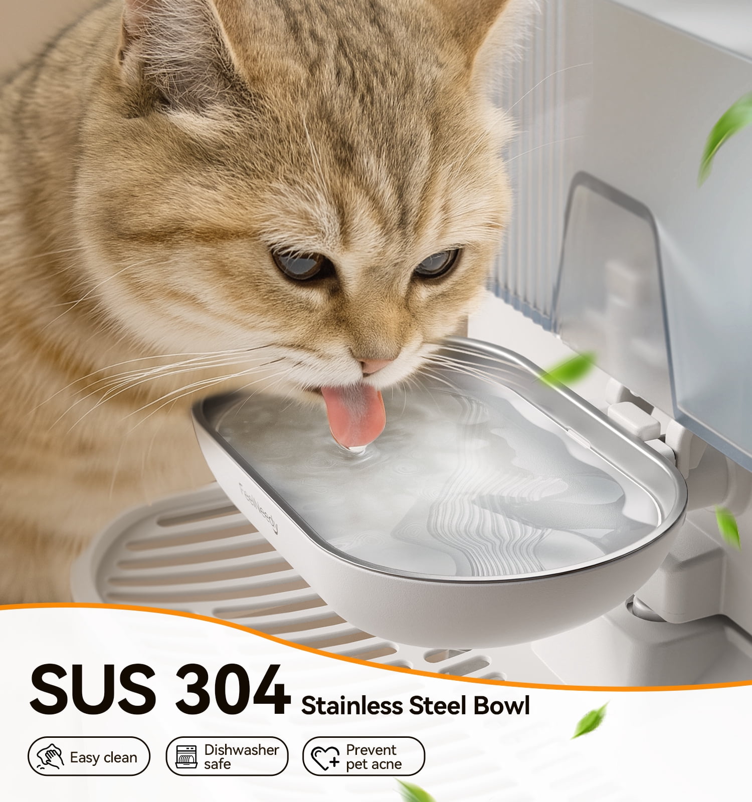 FeelNeedy Smart Pet Water Fountain No Filter Needed, 3.5L/118oz Wireless Cat Water Fountain with Stainless Steel Bowl,Rechargeable Automatic Water Dispenser for Cats and Kitten, White