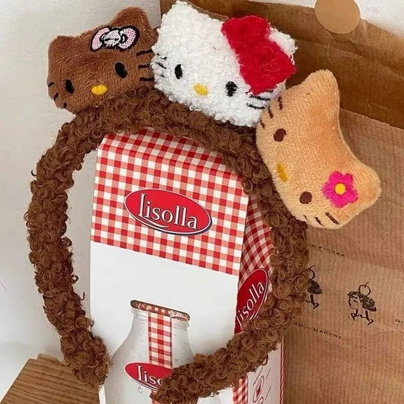 Sanrio Hellokitty Cute Cartoon Kitten Plush Hair Band for Women Face Mask Special Makeup Headband Headwear