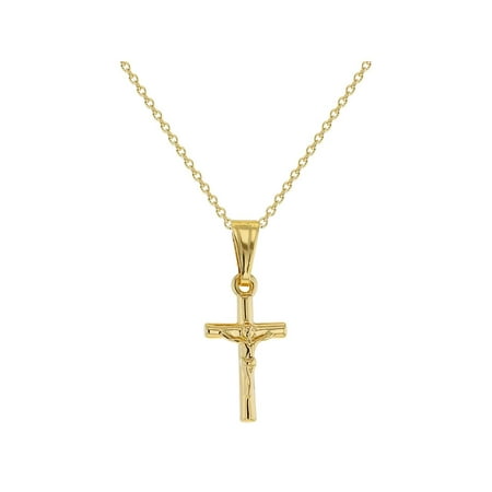 In Season Jewelry 18k Gold Plated Small Jesus Crucifix Cross Pendant Catholic Necklace 16