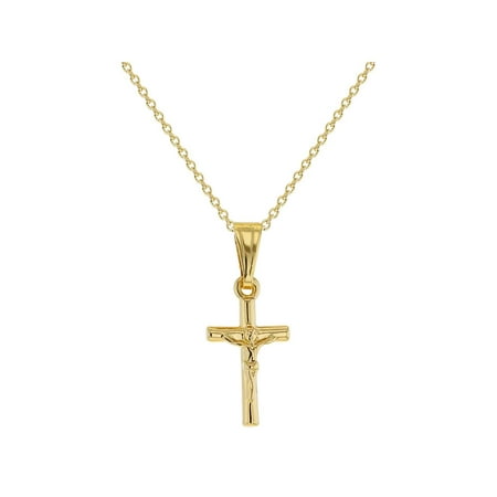 Cross Oval Pendant Necklace - In Season Jewelry 18k Gold Plated Small Jesus Crucifix Cross Pendant Catholic Necklace 16