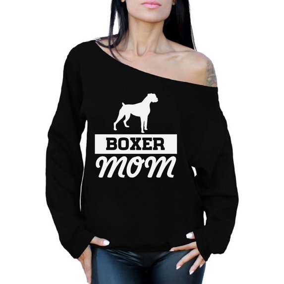Awkward Styles Women's Boxer Mom Graphic Off Shoulder Tops Oversized Sweatshirt Boxer Pug Lover Gift