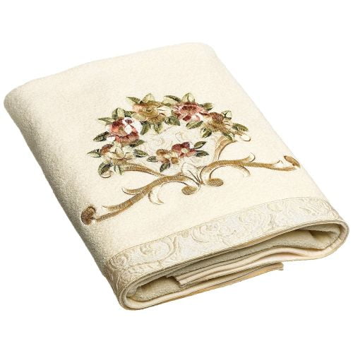 Rosefan Embroidered Bath Towel - Ivory
