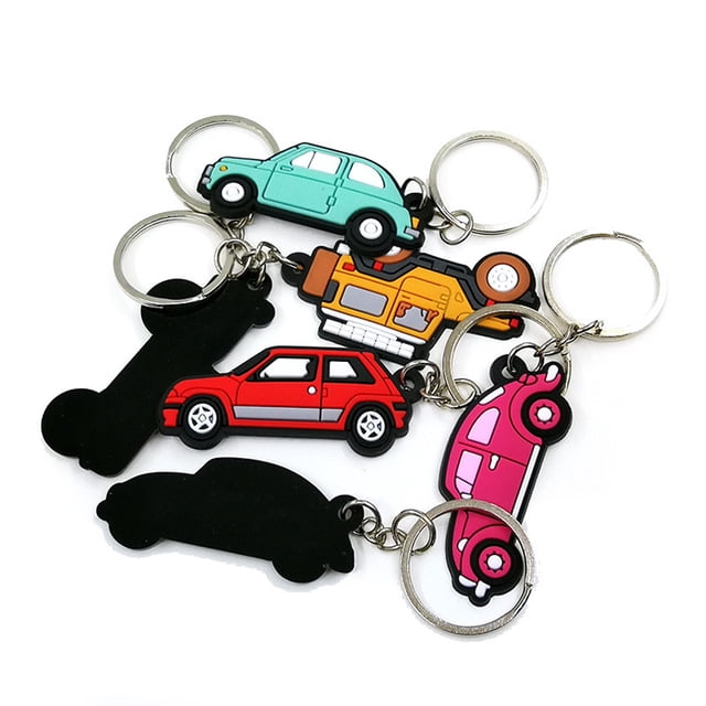 Keychain Car Shape Double-Side Cartoon Key Ring Fabric Multi Kinds Theftproof Safety Metal Clasp Holder Accessory Keys Wallet Red