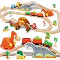thumbnail image 1 of Set de tren de madera Lehoo Castle Dinosaur con rieles para niños pequeños, 1 of 8