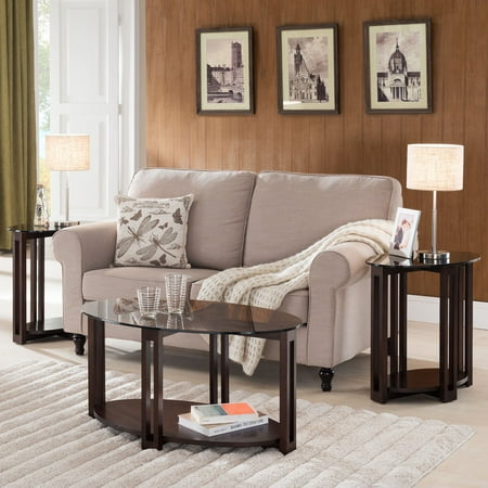 UPC 815199020117 product image for Leick Home Oval Bronze Glass Top Contemporary 2 Side Table and Coffee Table, 3-P | upcitemdb.com